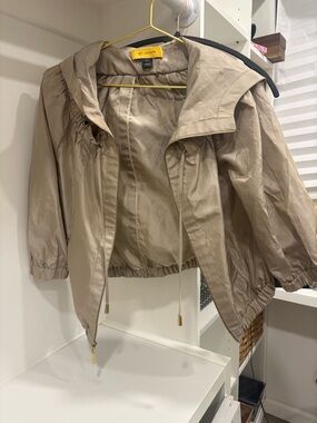 St. John Taupe Hooded Drawstring Utility Jacket